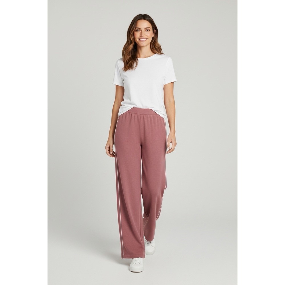 Chicos Size 4-6R Zenergy Double Knit Stripe Wide-Leg High-Rise Mauve Pants NEW